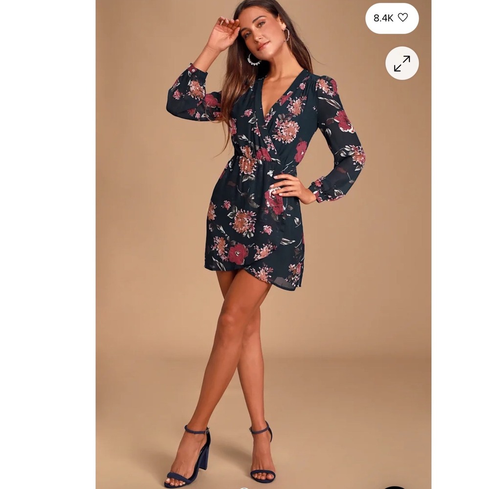 Lulus Navy Floral Pretty Pretender Wrap Dress XS Boho Fairy Romantic Whimsigoth